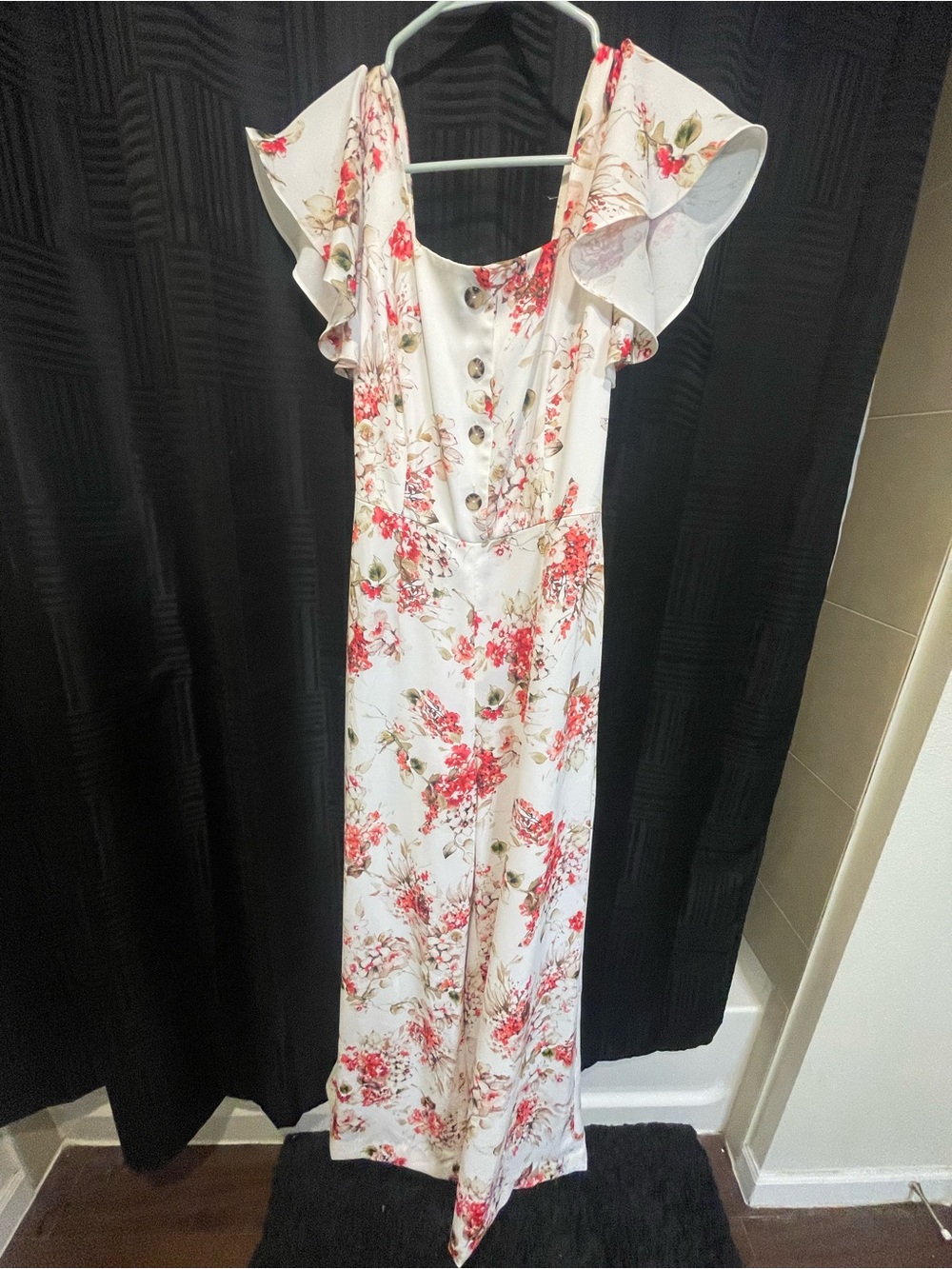 ANTONIO MELANI White Maxi Dress with Coral Floral Print and Flutter Sleeves